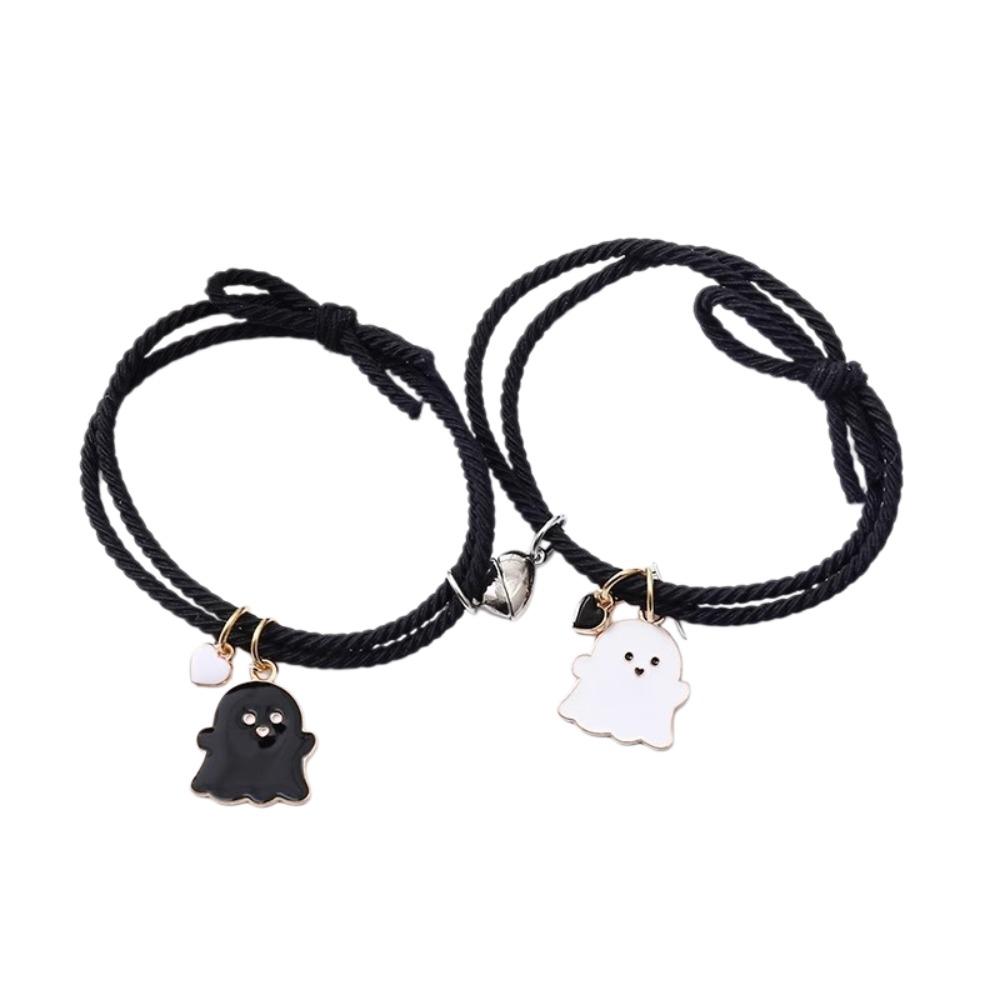 Halloween Cartoon Ghost Magnetic Rope Bracelet Love Heart Magnet DIY Beaded Rope  Gift for Friends