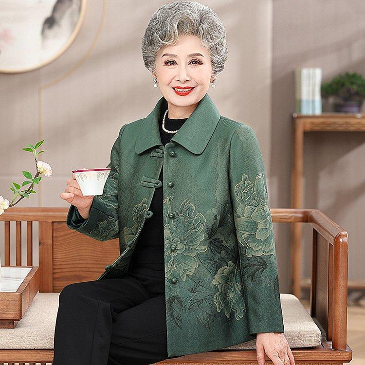 Stylish Spring/Autumn Floral Jacket for Middle-Aged and Elderly Women