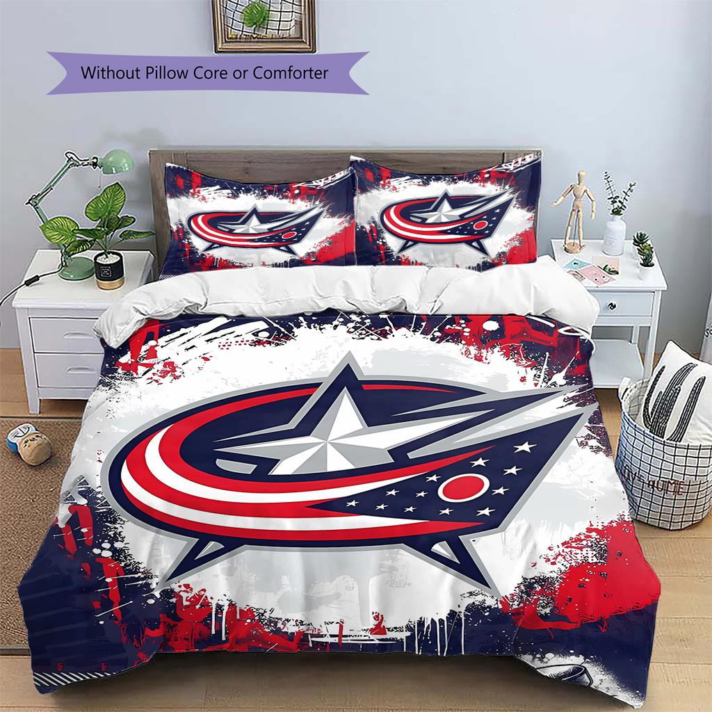 Columbus Blue Jackets Pattern Bedding Quilt Set Quilt Cover Pillowcase Home Decoration Gift (1 * duvet cover + 2 * pillowcase, without core)