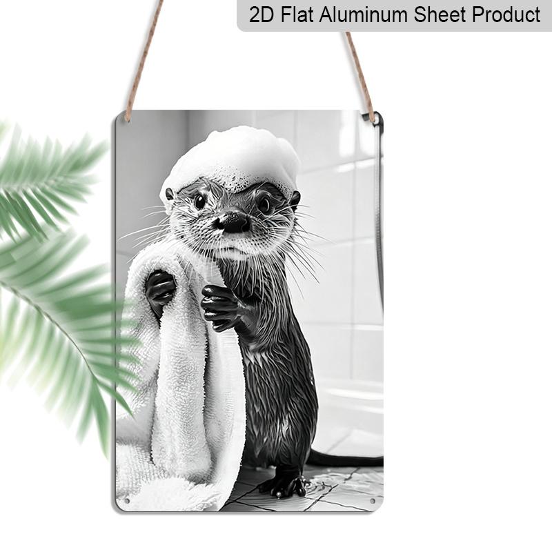 2D Flat, Cute Otter Taking A Bath Aluminum Sign - Funny Bathroom Wall Decor Bathroom Decor, Shower Room, Powder Room, Kids Bathroom, Animal Lover