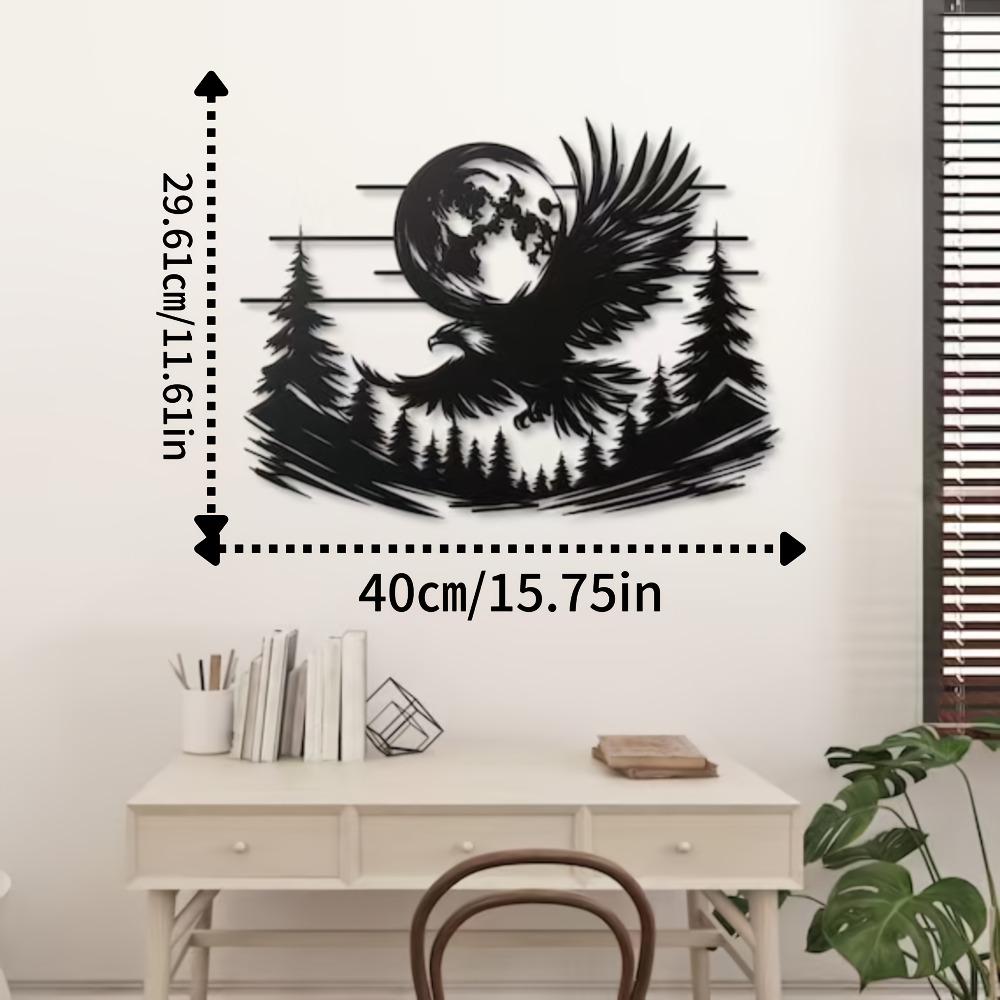 

2D Flat Bald Eagle Moon Metal Wall Art, Forest Scene Under Moonlight, Nature Inspired Eagle Decor for Rustic Modern Home Hanging Decoration 16in