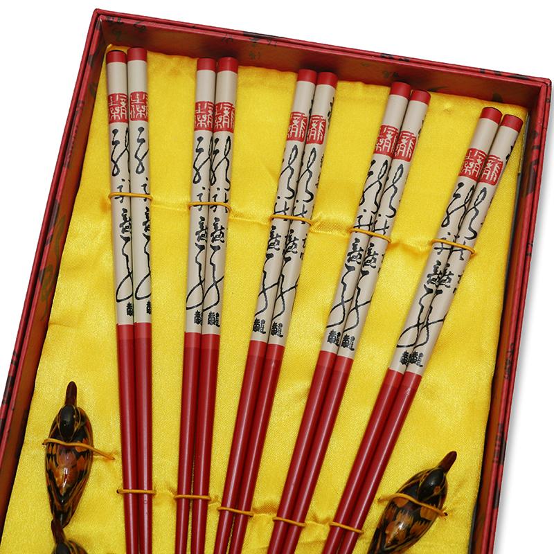 Gift Box Chopsticks Peking Opera Facial Makeup Wooden Carving Craft Korean Chopsticks Set Japanese Sushi Chop Sticks Wood Ducks
