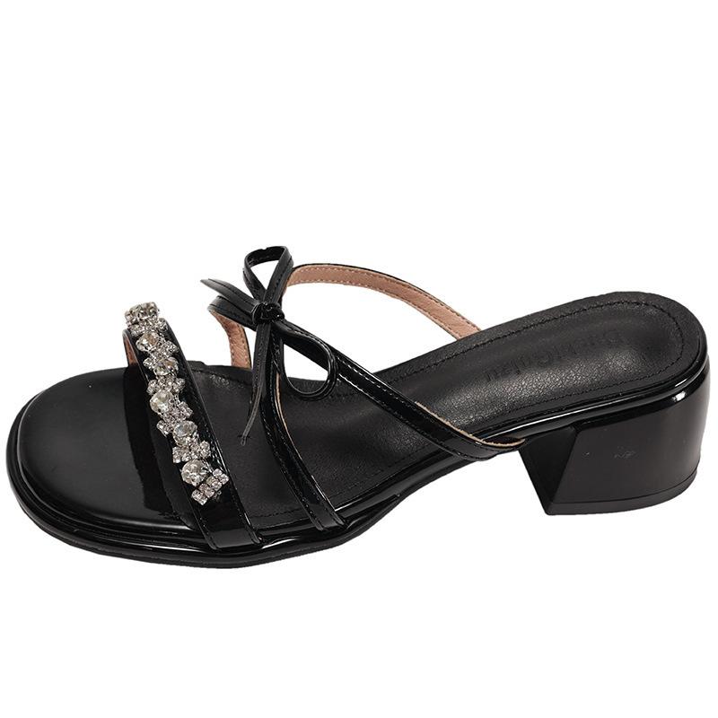 Popular Silver Retro Thick Heel One-word Slippers Women's Summer Wear 2025 New Fairy Style with Skirt Cool Slippers