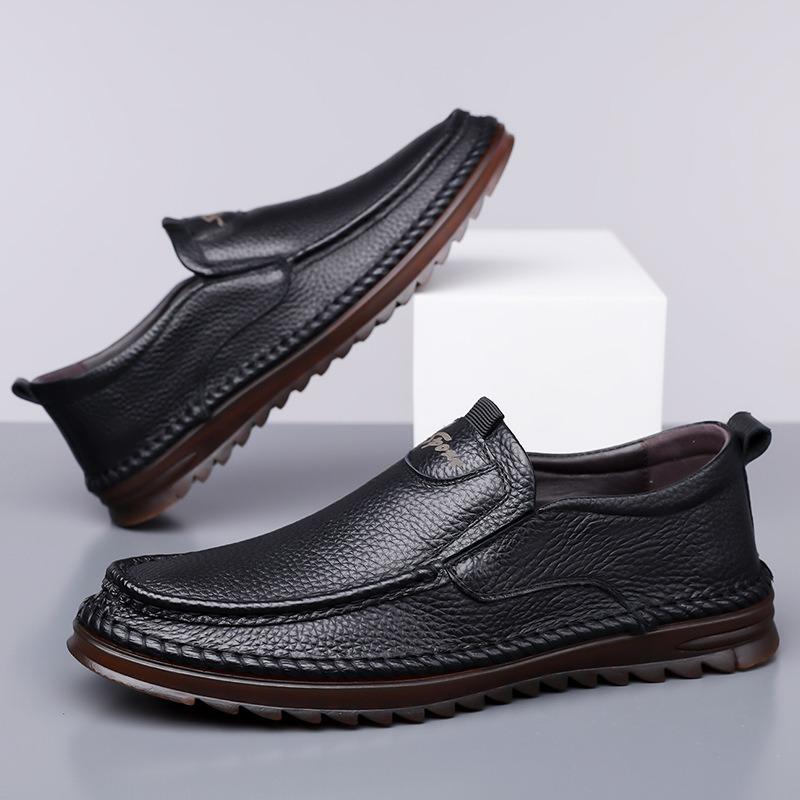 Men's Genuine Leather Shoes 2026 Spring Soft Sole Non Slip Handmade Casual Shoes Fashion Sewing Outdoor Flats Loafers Szie 39-48