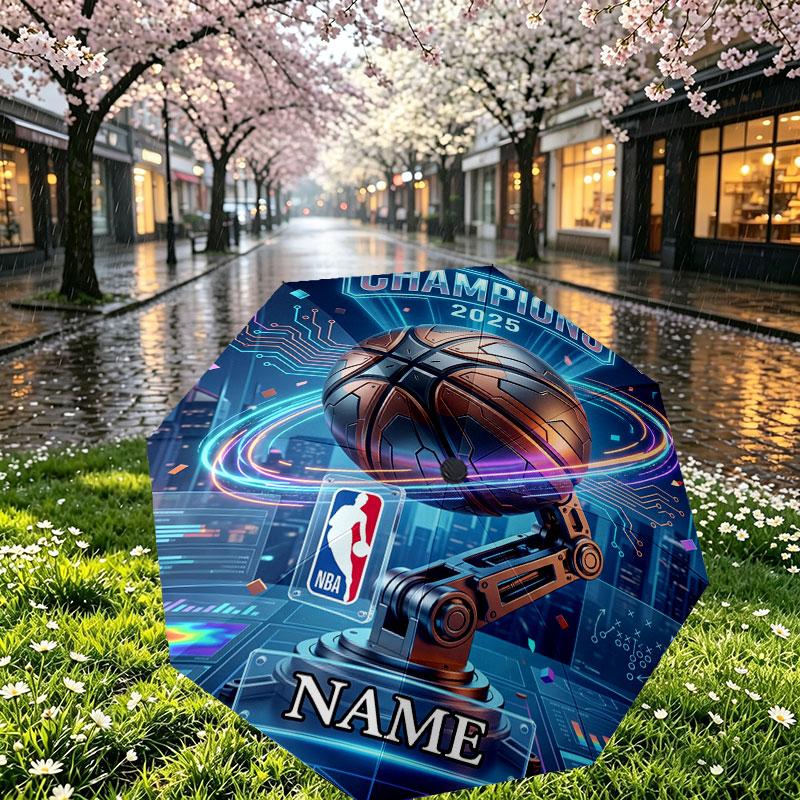Custom Name Personalized Basketball NBA Print Umbrella, Auto Open Close, 8‑Rib Sturdy Frame, Commute Camping Hiking Use, Birthday Gift