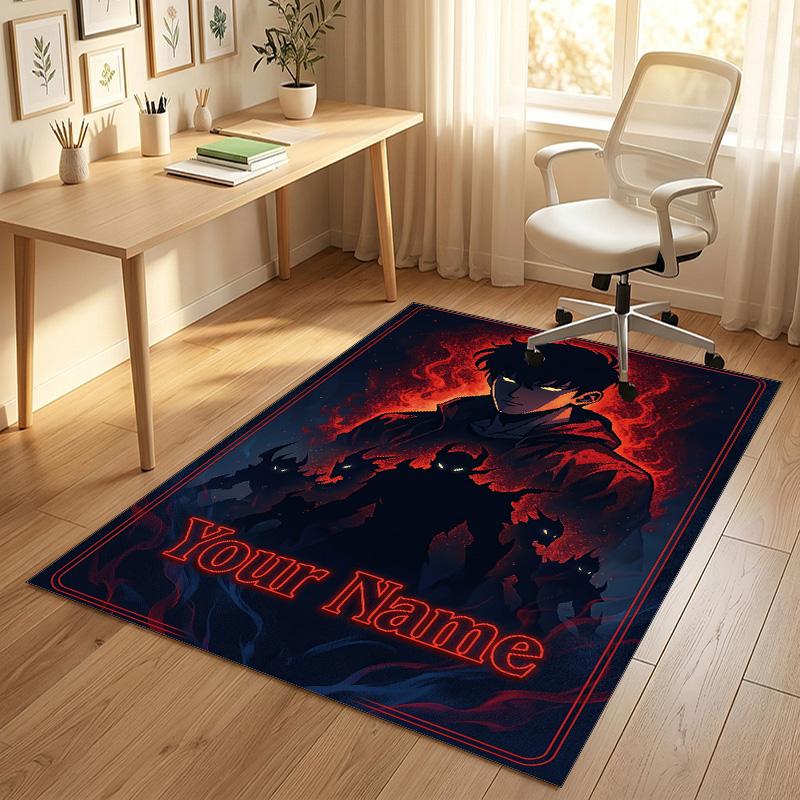 Personalized Crystal Velvet Carpet,Solo Leveling Custom Printed Name, Plush Area Rug For Home Indoor Decor