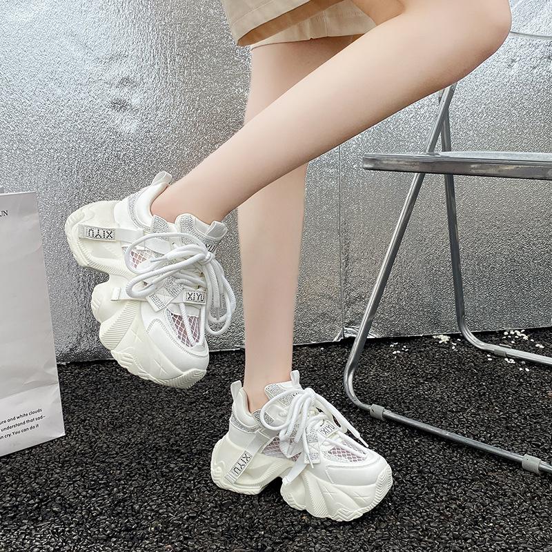 Large size women's shoes 41-43 wide fat feet European fan mesh muffin dad shoes women's summer platform casual couple moving shoes