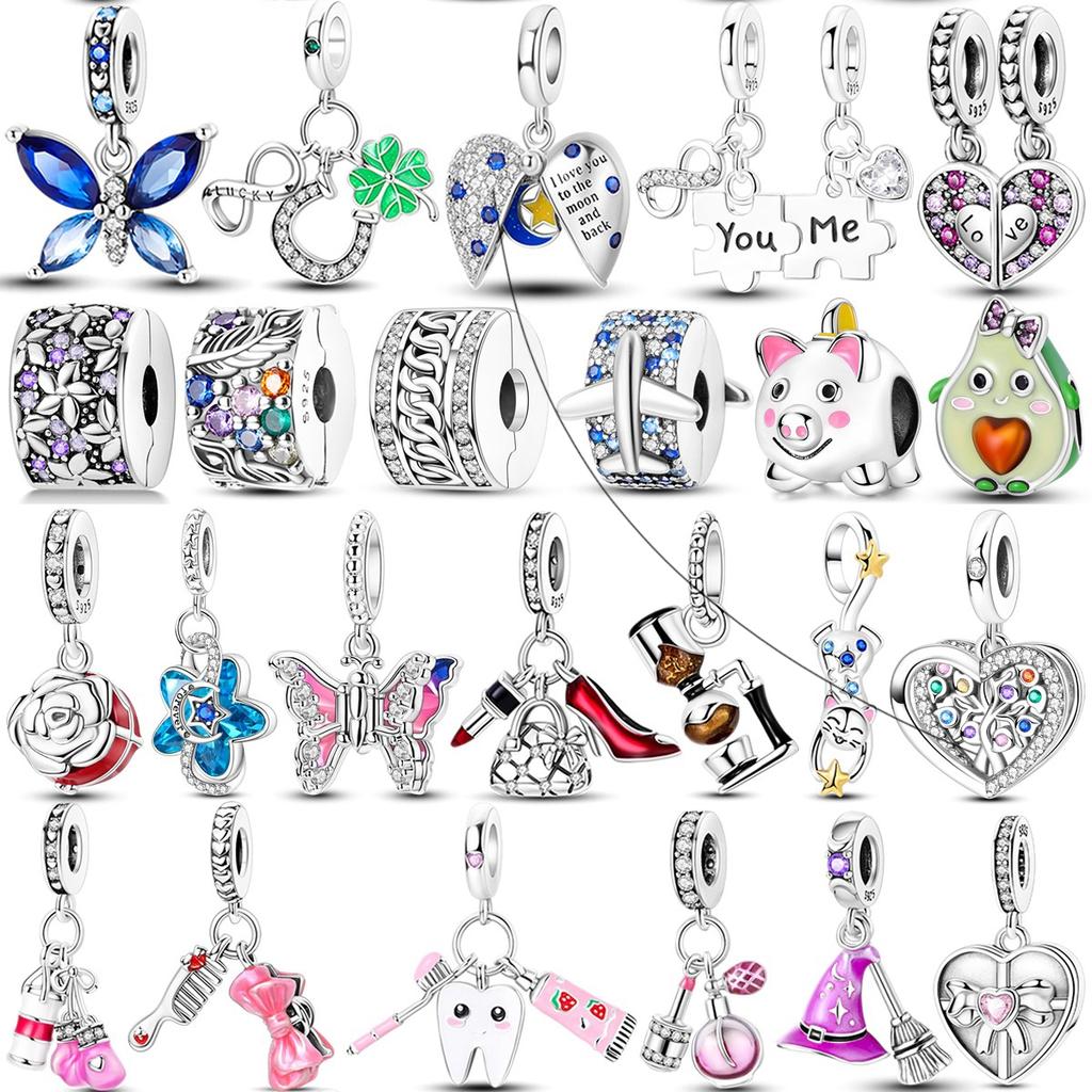 Copper Colorful Charms Beads Love Heart Dangle Butterfly Pendant Fit Original Pandora Bracelets Diy Jewelry Gift