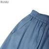 ZANZEA Lässige, elastische Taille, einfarbige, lockere, verkürzte Hose für Damen