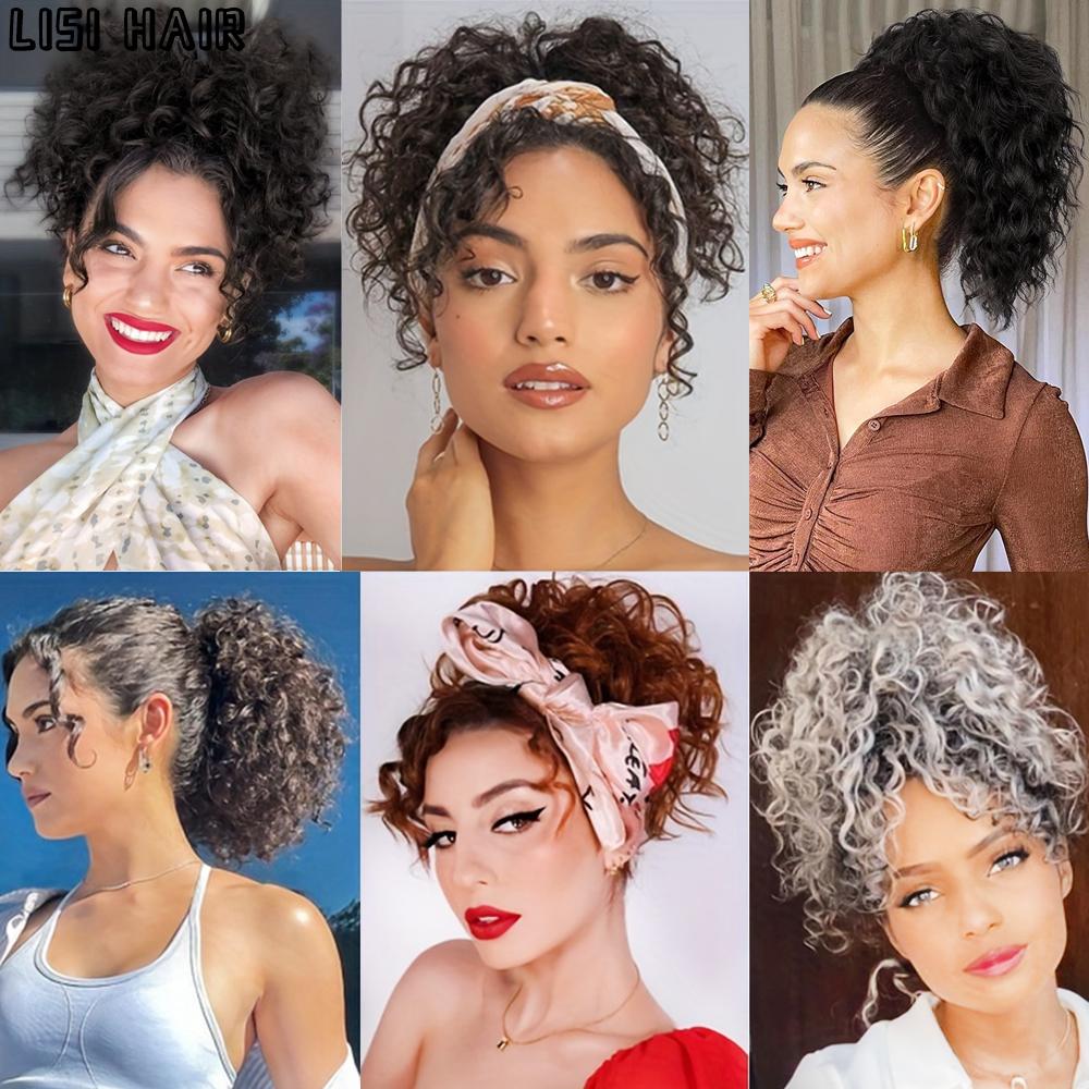 MISSQUEEN Extensiones de Cola de Caballo Sintética Corta Rizada con Cordón Ajustable Clip en Extensiones de Cabello Peluca para Uso Diario de Aspecto Natural