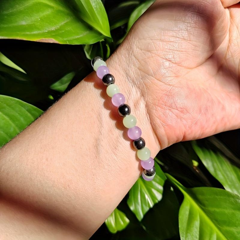 Set zur Verbesserung von Gleichgewicht und Konzentration - 6 mm Amethyst- und Fluorit-Imitationsedelstein Elastischer Schmuck, Perfekt für die Feiertage, ein Geschenk für Jungen und Mädchen