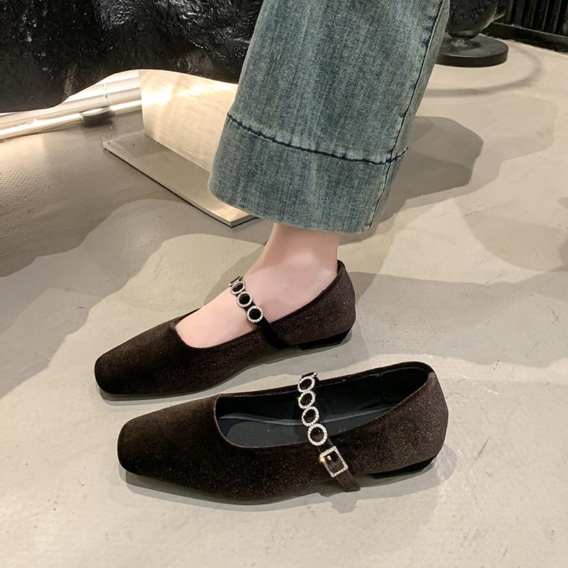Crystal Fashion Women Ballet Dance Shoes Suede Square Toe Shallow Buckle Shoes 2025 Trend Elegant Dress Spring Chaussures Ladies