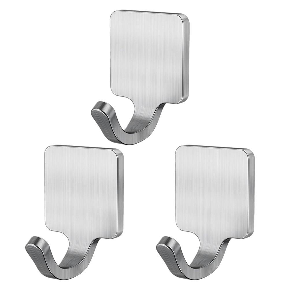 

1/3/8/10PCS Самоклеючий гачок з нержавіючої сталі без пробивання дверей за гачком Ванна кімната Кухня Square-3PCS