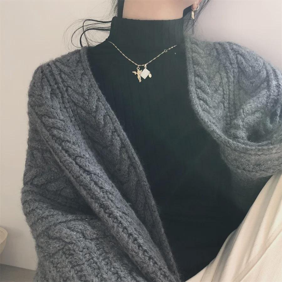 Korean Women's Retro Knitted Long Cardigan - Thick, Loose Fit for Autumn/Winter