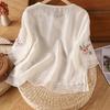 Literarisches Retro besticktes Baumwoll-Leinenhemd Sommer lässig Zen Tee Kleidung Hemd Top