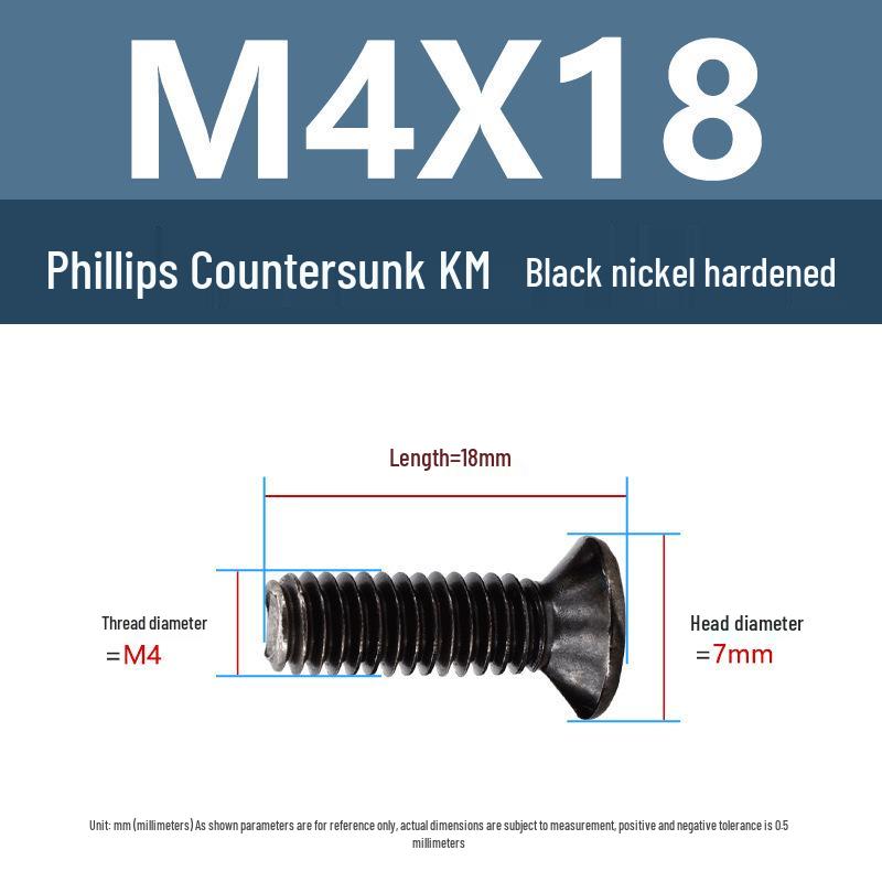 Yigu Uhlíková ocel Černý nikl Kalené KM Šrouby s plochou hlavou Phillips M2-M4 pro elektroniku