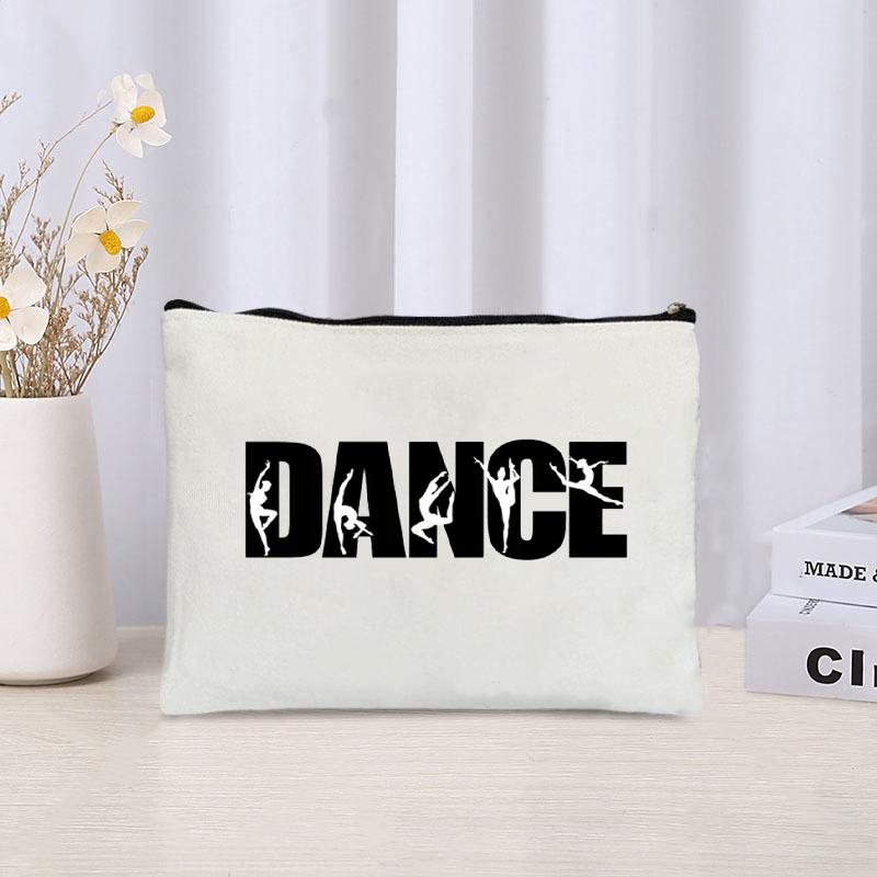 

Love Dance Printed Canvas Cosmetic Bag Organizer Dance Training Sundries Storage Zipper Pouch Travel Toiletry Bags Pencil Case