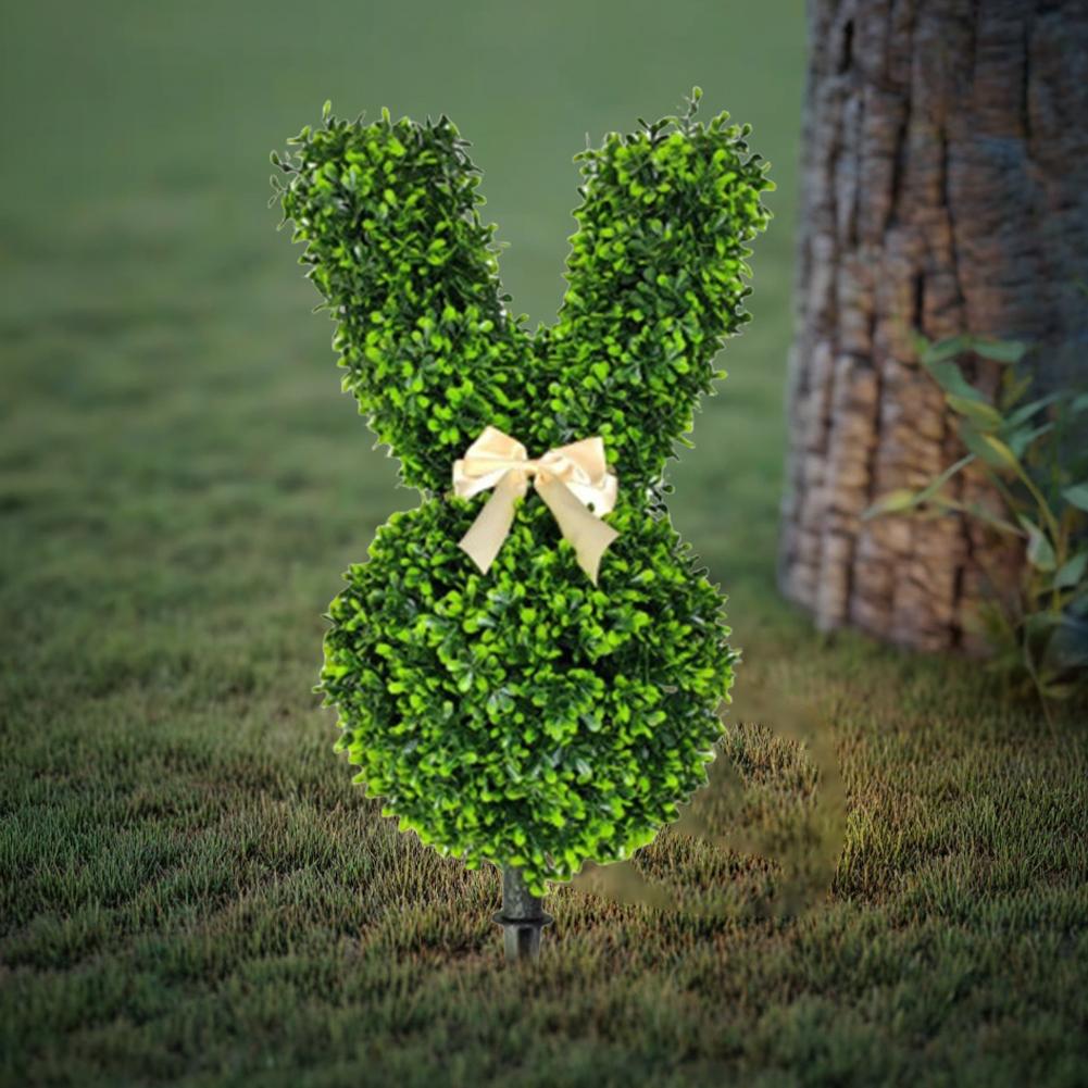 Easter Rabbit Bonsai Artificial Boxwood Bow Decoration Green Plant with Bow Tie Rabbit Shaped Topiary Trees for Outdoor Indoor