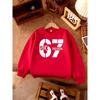 Kids Unisex Crewneck Sweatshirt, Minimalist Block Split 67 SIX SEVEN White Print Long Sleeve Pullover, Soft Fleece Sweatshirts for Boys Girls Ages 4+