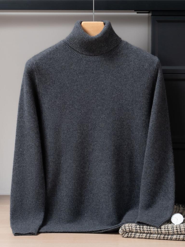 2025 new pure cashmere shirt men's high lapel thickened sweater solid color versatile cashmere knitting