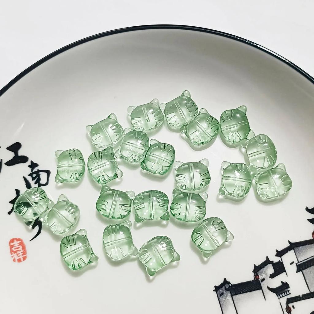 DW12 20 Stück Glas Kreativität Katzenkopf Perlen Niedlich Gerades Loch Lampwork Perle DIY Armbänder Halskette Ohrring DIY Zubehör