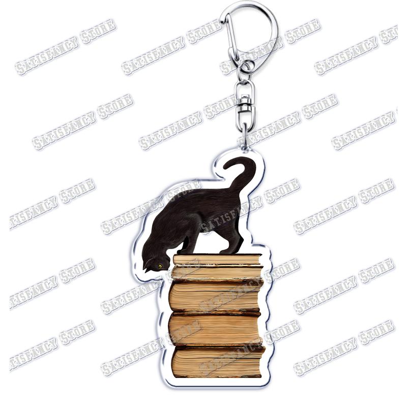 Cute Kawaii Little Black Cat Acrylic Keychains Funny Pet Kitty Keyring for Accessories Bag Pendant Key Chain Jewelry Fans Gifts