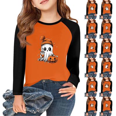 Mädchen Langarm Halloween Tag T-Shirts Kinder Herbst Oberteile Rundhals Basic T-Shirts 5-14J
