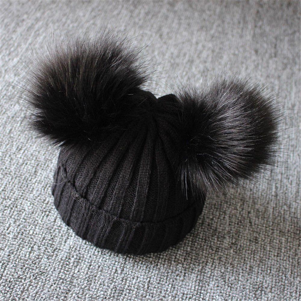 Winter Cute Pom Kids Knitted Hat Warm Bobble Hat Baby Beanie Cap
