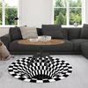 Round Black White Grid Carpet 3D  Vortex Room Bedroom Anti Slip Floor Mats Home Carpet Rugs