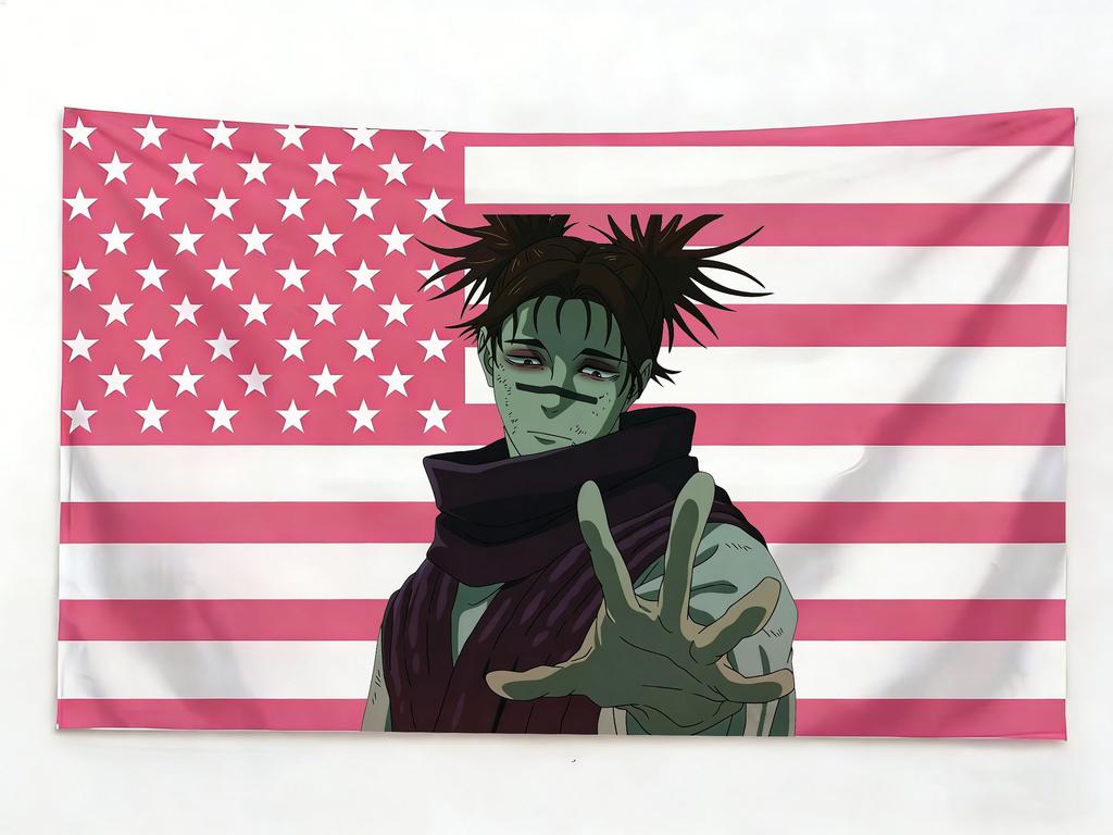 JJujutsu KKaisen Choso Tapestry Pink Blue American Flag Tapestry Suitable For Bedroom Dorm Wall Hanging Decor For Manga Fans