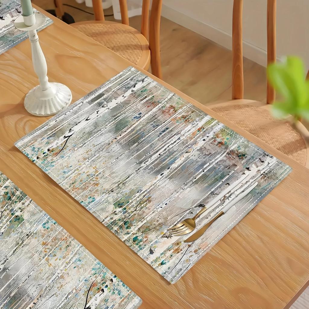 1PC Set Natural Forest Wood Grain Oil Painting Table Runner, Linen, Rectangle, 30x45CM, Machine Washable, Woven, For H