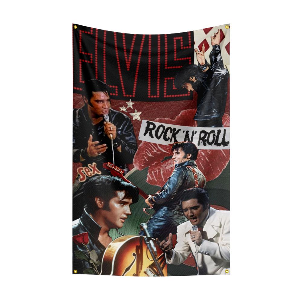 E-Elviss Flag Rock Music Band Banner HD Printing Tapestry Exhibition, Music Band Fans, Garage Decor