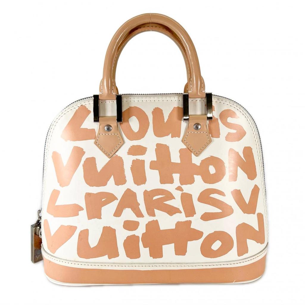 Louis Vuitton Stephen Sprouse Alma MM Handbag Leather Beige Women M92180 Used