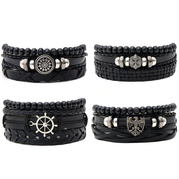 Bracciale da uomo in pelle nera a doppio strato con occhio di tigre giallo e acciaio inossidabile
