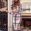 2026 Autumn/Winter Long Sleeve V-Neck Bodycon Print Dress for Women