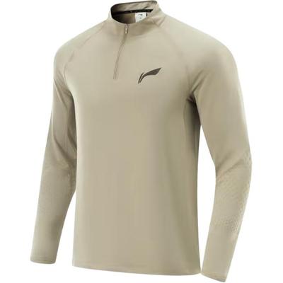 Bequemes lässiges einfaches Stehkragen Langarm-T-Shirt Herren Oberteile Braun ATLV011-2