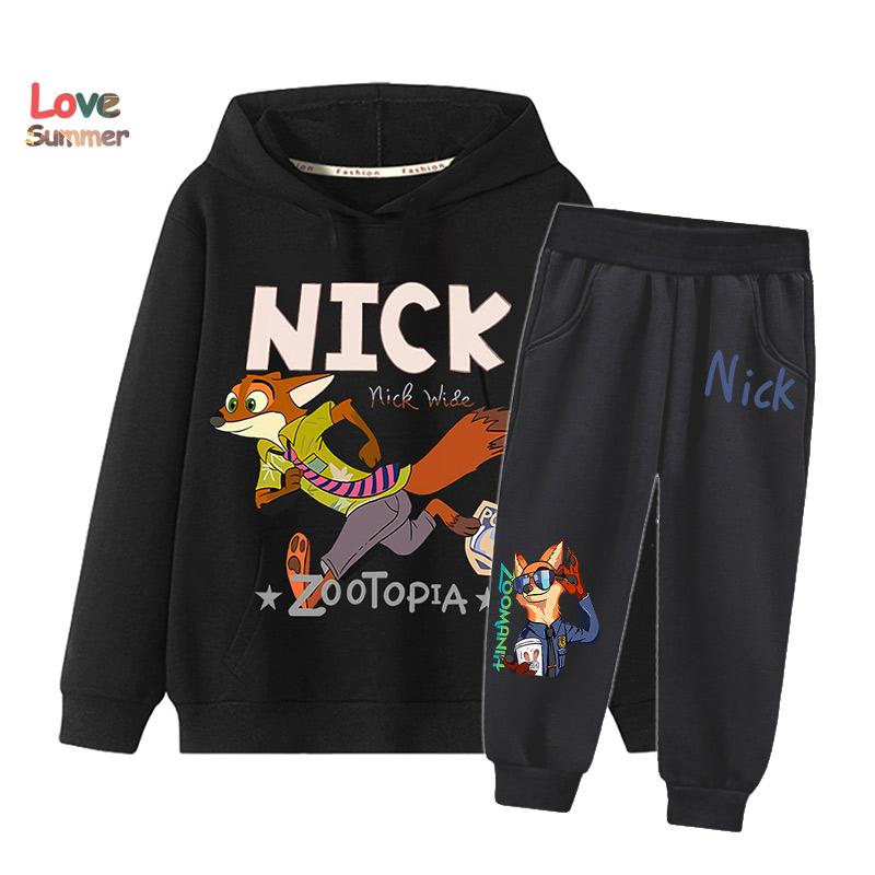 2pcs Kids Zootopia 2 Hoodie Joggers Set Kids Judy Nick Kids Sweatshirt 2pcs Suit Casual Playwear Everyday Sports Matching Outfit for Boys