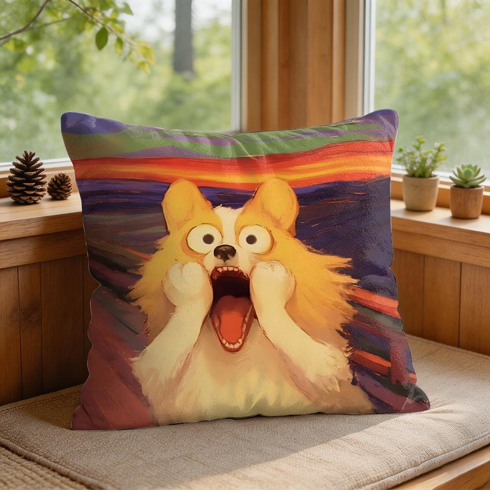 Shout Art Funny Animals Cushion Cover Silky Short Plush Invisible Zipper Dustproof Sofa Pillow Case For Home Decor