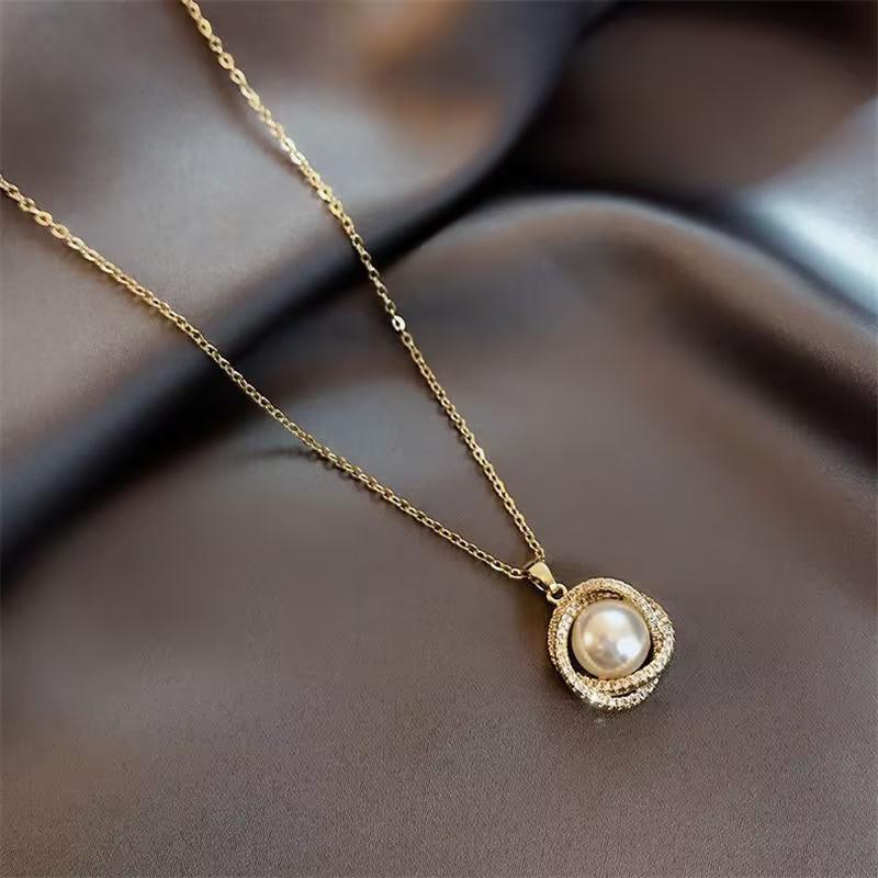 Beads Women's Neck Chain Kpop Pearl Pendant Necklace Gold Color Goth Chocker Jewelry Pendant Necklaces Collar for Girl
