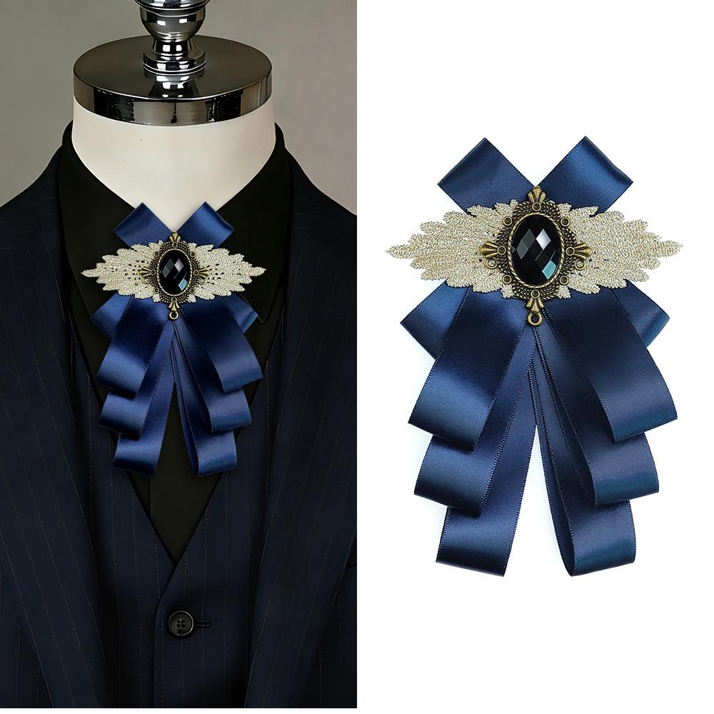 Men's High-End Wedding Bow Tie & Lapel Flower - Double Layer British Trendy Collar Accessory for Formal Suit & Business Shirt