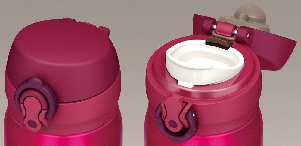 THERMOS Vacuum Insulated Portable Mug with Strawberry SBR One-Touch Opening, 350ml, Red, JNL-352