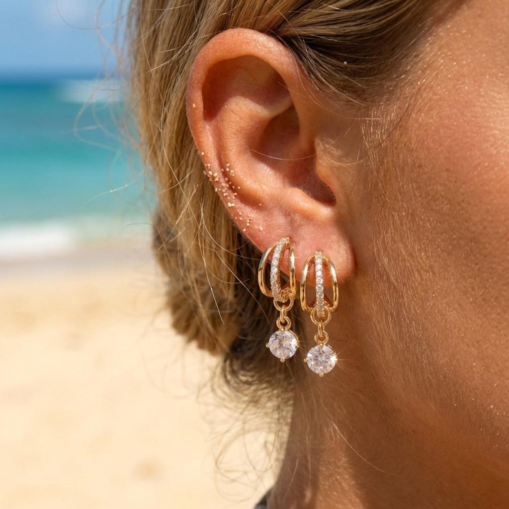 Minimalistischer Runder Zirkonia Anhänger C-förmige Hängeohrringe für Damen Herren Mode Geometrische Hängeohrringe Schmuck Geschenk