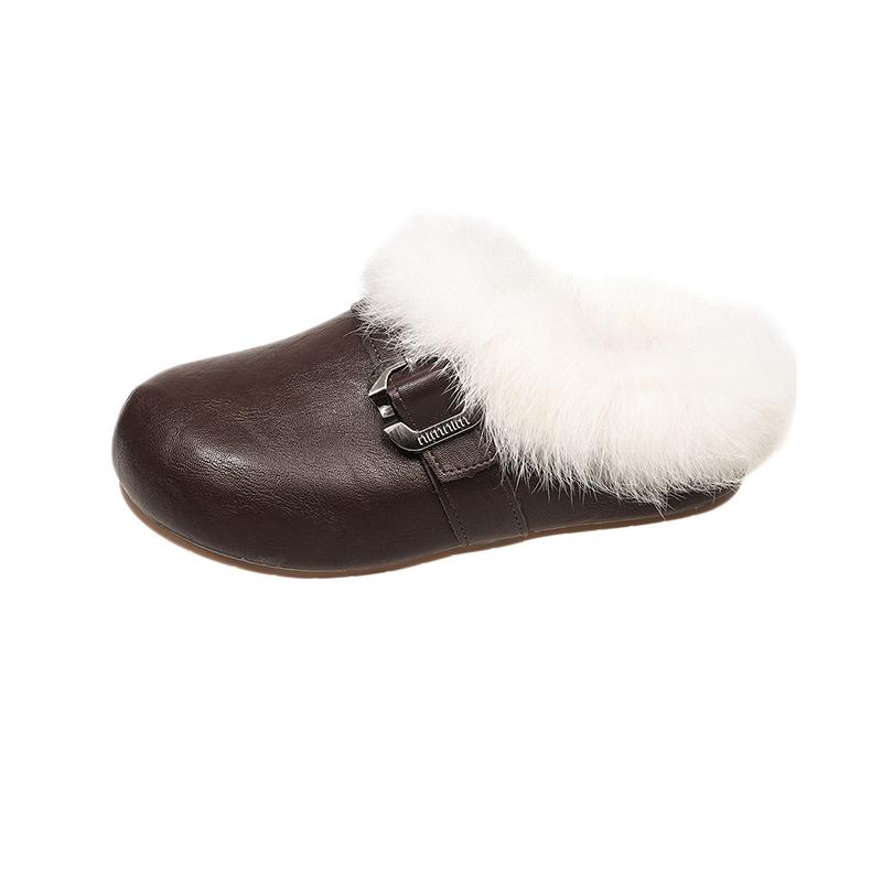 

Waterproof Baotou Slippers 2026Winter New Round Toe Deep Mouth Fleece Warm Flat Shoes 36 коричневый