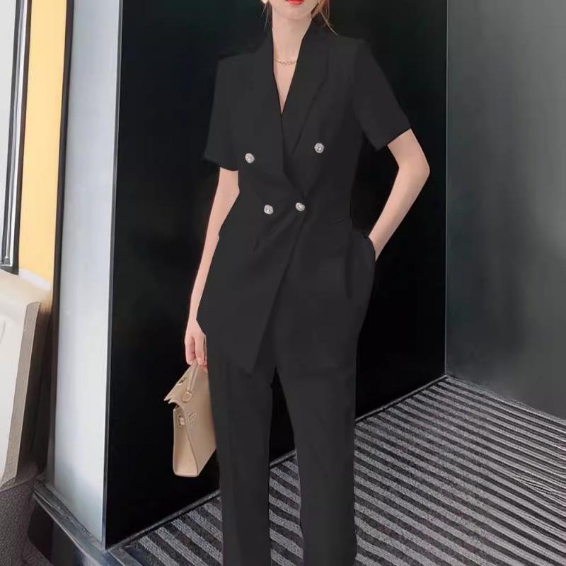 2239 Summer Plus Size Women's Short Sleeve Suit Set - Two-Piece Nine-Point Slim Fit Pants