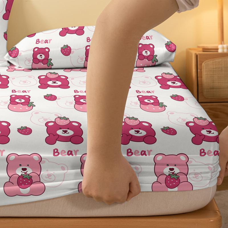 1 Cartoon Niedliches Tier Bär Gedrucktes Mattes Spannbettlaken, Schlafzimmer Gedruckte Bettdecke, Bettwäsche (Ohne Kissenbezüge)