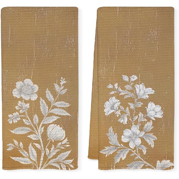 Vintage Floral Kitchen Towels Set of 2, Floral Decorative Dish Towels, Boho Decorative Hand Towel, Fall Decor Kitchen Towel, Fall Decor for Bathroom,