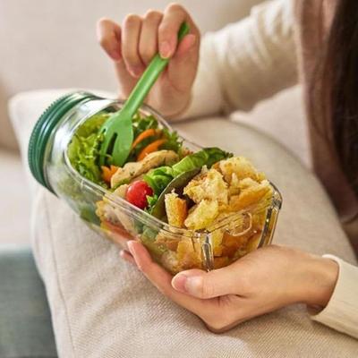 Mikrowellen- Gefrierbehälter Spülmaschinenfester Salatkrug Seitenöffnung Salatzubereitungsgläser Sichere Dressingbehälter Snackbox Für Zuhause Camping Büro Mittagessen
