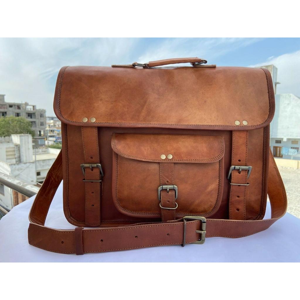 Tasche Echtleder Messenger Schulter Herren Laptop Satchel Handtasche Braun Neu Laptop