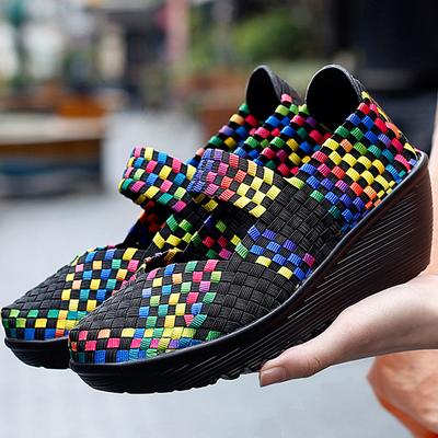 Sandálias de salto alto femininas de verão, sapatos de linho femininos com sola grossa e bolo solto