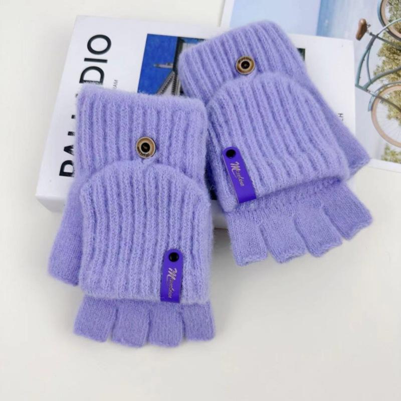 Gants d'hiver tricotés pour étudiantes pour écrire, faire du vélo, gants tricotés à moitié doigt rabattables